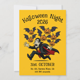 Vintage Halloween-vampyr och flygande pumpabats Inbjudningar