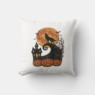 Vintage Halloween Varg Månad Pumpa Tröja Design_1 Kudde