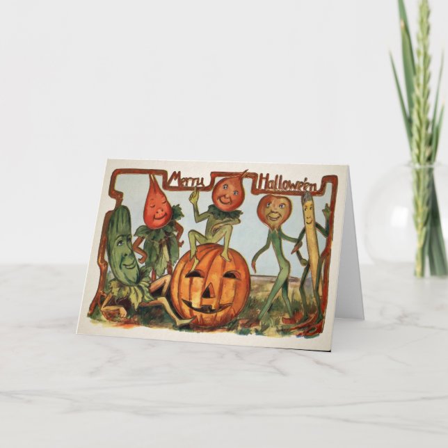 Vintage Halloween Vegetables Card Helgkort (Framsida)