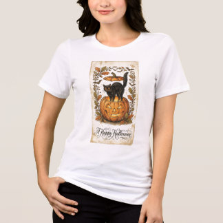 Vintage Halloween vykort Katt Jack O Lantern T Shirt