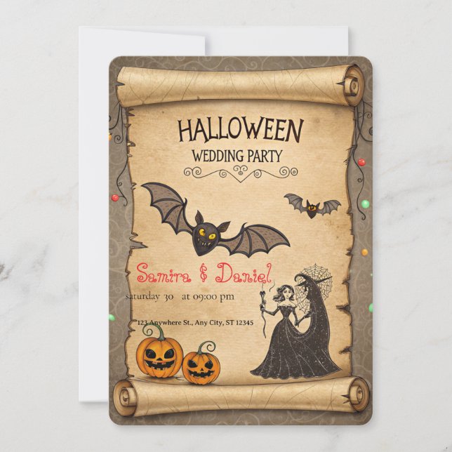 Vintage Halloween Wedding Invitation Scroll Inbjudningar (Framsida)