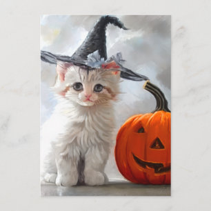 Vintage Halloween White Kitten och Jack-o'-lantern Tilläggskort