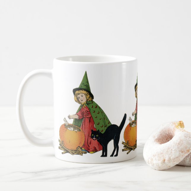 Vintage Halloween Witch and Cat, Ellen Clapsaddle Kaffemugg (Med munk)
