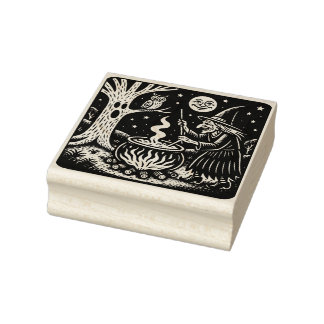 Vintage Halloween Witch and Cauldrom Rubber Stamp Stämpel