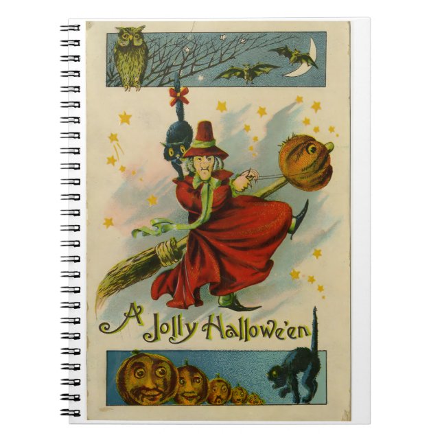 Vintage Halloween Witch Anteckningsbok (Framsidan)