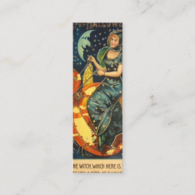 Vintage Halloween Witch Bookmark Mini Visitkort (Framsida)
