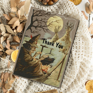 Vintage Halloween Witch Brew i Cauldron Tack Kort