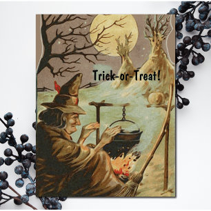 Vintage Halloween Witch Brew i Cauldron Vykort