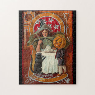 Vintage Halloween Witch Casting Spell med Trollspö Pussel