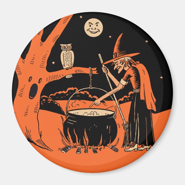 Vintage Halloween - Witch & Cauldron Magnet (Framsidan)