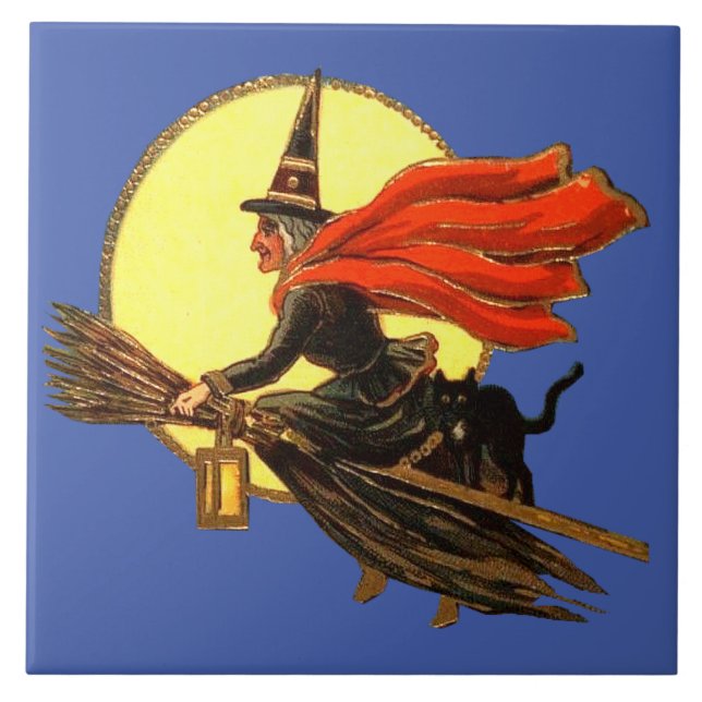 Vintage Halloween Witch Ceramic Tile Kakelplatta (Framsidan)