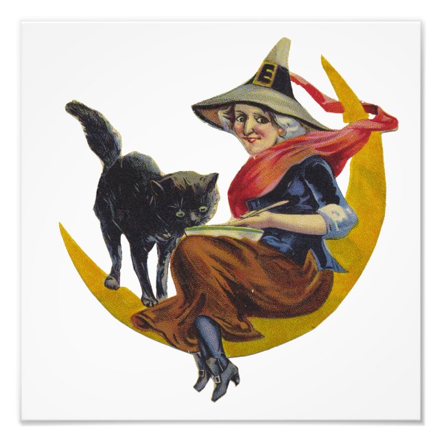 Vintage Halloween Witch Fototryck (Framsidan)