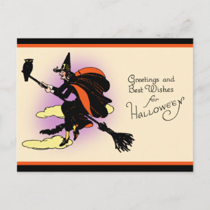 Vintage Halloween Witch Hälsning Vykort