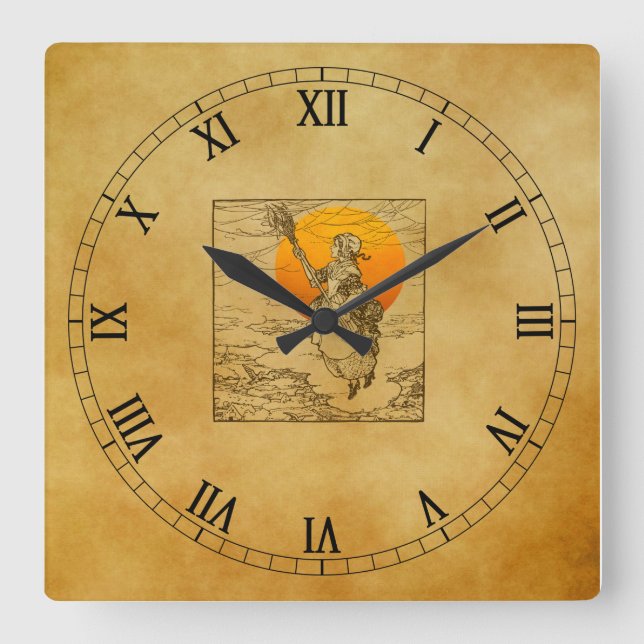 Vintage Halloween Witch, krylväggslås Fyrkantig Klocka (Framsida)