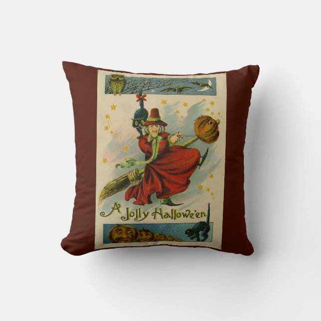 Vintage Halloween Witch Kudde (Framsida)