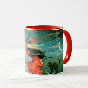 Vintage Halloween Witch med svart katt Mugg