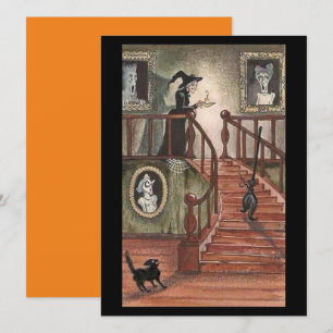 Vintage Halloween Witch med Svarta katter