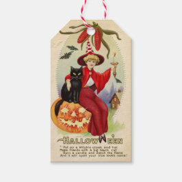 Vintage Halloween Witch och Black Cat Presentetikett