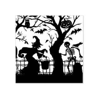Vintage Halloween Witch och Skeleton Stämpel