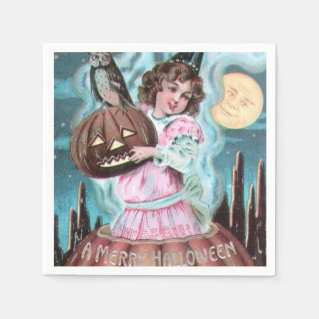 Vintage Halloween Witch papper napkin Pappersservett (Framsidan)