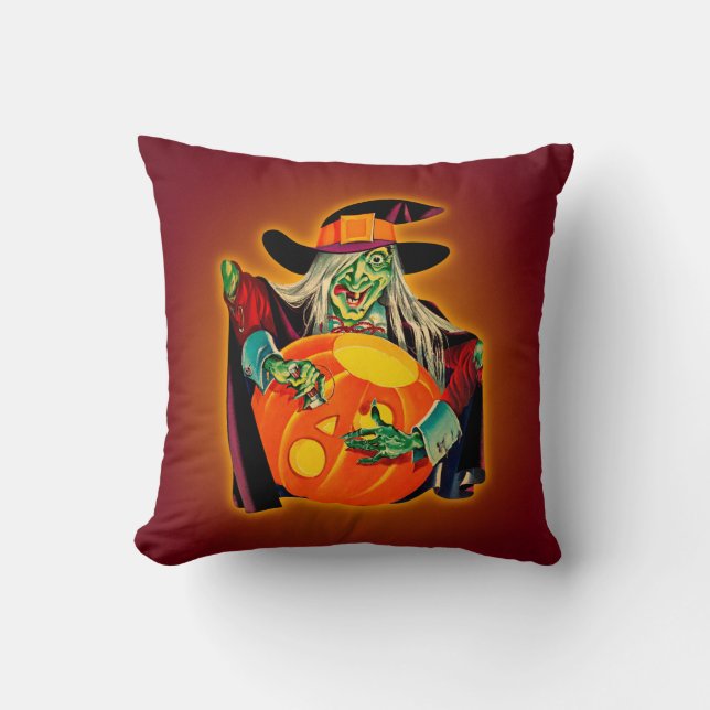 Vintage Halloween Witch Pillow Kudde (Framsida)