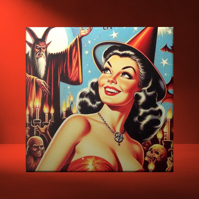 Vintage Halloween Witch Pin-up Kakelplatta (Skapare uppladdad)