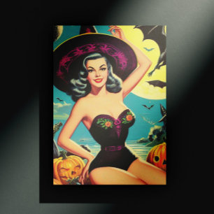 Vintage Halloween Witch Pin Up Vykort