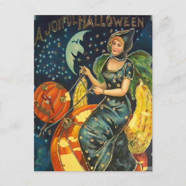 Vintage Halloween Witch Poster Helg Vykort (Framsida)