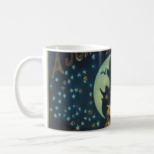 Vintage Halloween Witch Poster Kaffemugg (Vänster)