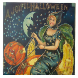Vintage Halloween Witch Poster Kakelplatta
