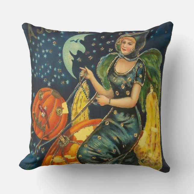 Vintage Halloween Witch Poster Kudde (Framsida)