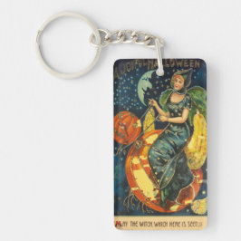 Vintage Halloween Witch Poster Nyckelring