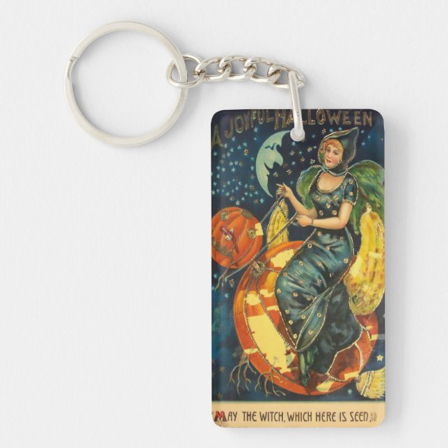 Vintage Halloween Witch Poster Nyckelring (Framsidan)