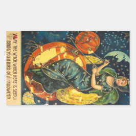 Vintage Halloween Witch Poster Rektangulärt Klistermärke