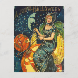 Vintage Halloween Witch Poster Vykort