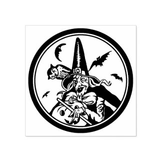 Vintage Halloween Witch Pumpkin och Uggla Stämpel