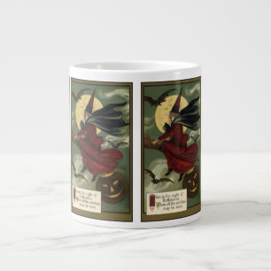 Vintage Halloween Witch Riding Broomstick med Kat Jumbo Mugg
