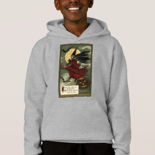 Vintage Halloween Witch Riding Broomstick med Kat Tee Shirt