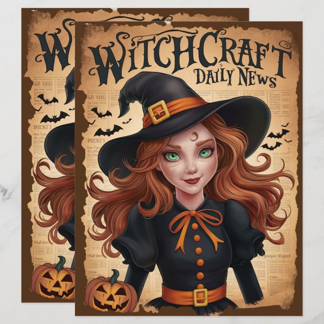 Vintage Halloween Witch Scrapbook Papper (Fram/baksida)
