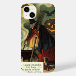 Vintage Halloween Witch Stirring Magic Cauldron