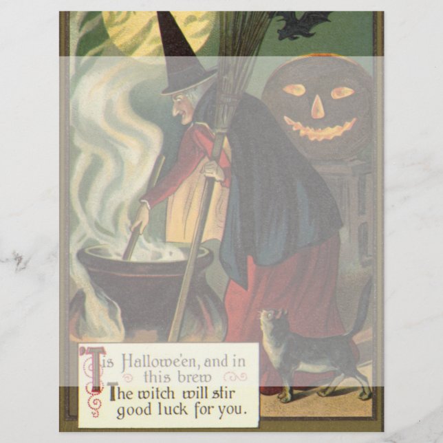 Vintage Halloween Witch Stirring Magic Cauldron (Framsida)