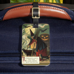 Vintage Halloween Witch Stirring Magic Cauldron Bagagebricka