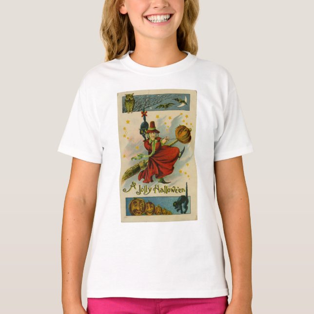 Vintage Halloween Witch T Shirt (Framsida)
