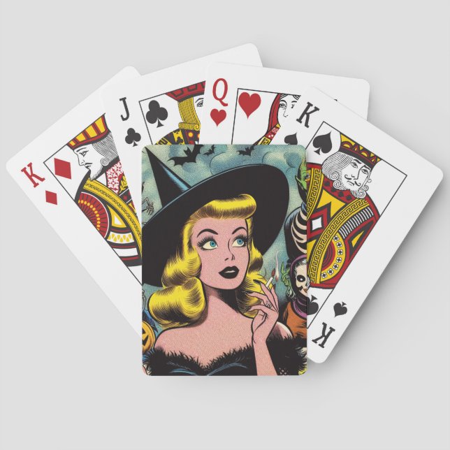 Vintage Halloween Witch-Tecknader Casinokort (Baksidan)