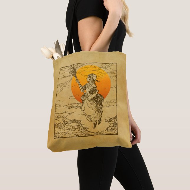 Vintage Halloween Witch Tote Tygkasse (Närbild)
