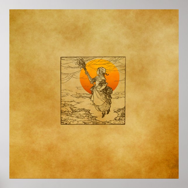 Vintage Halloween Witch-utskrift, Poster (Framsidan)