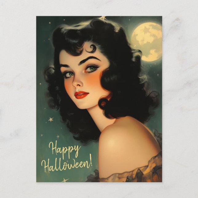 Vintage Halloween Witch Vykort (Framsida)