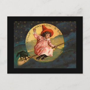 Vintage Halloween Witch Vykort