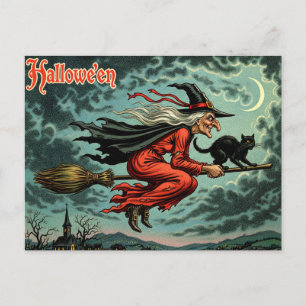 Vintage Halloween Witch Vykort