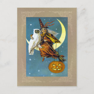 Vintage Halloween Witch Vykort
